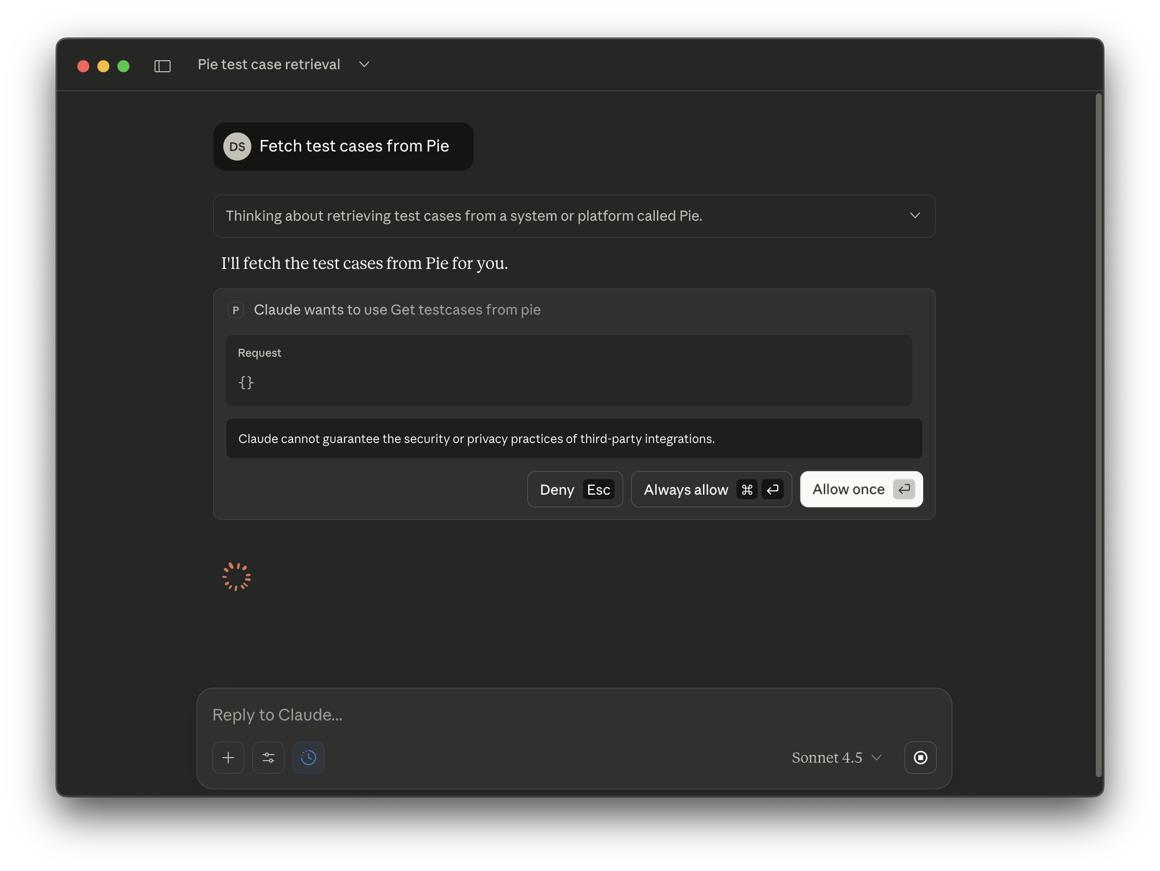 Successful connection response with app overview